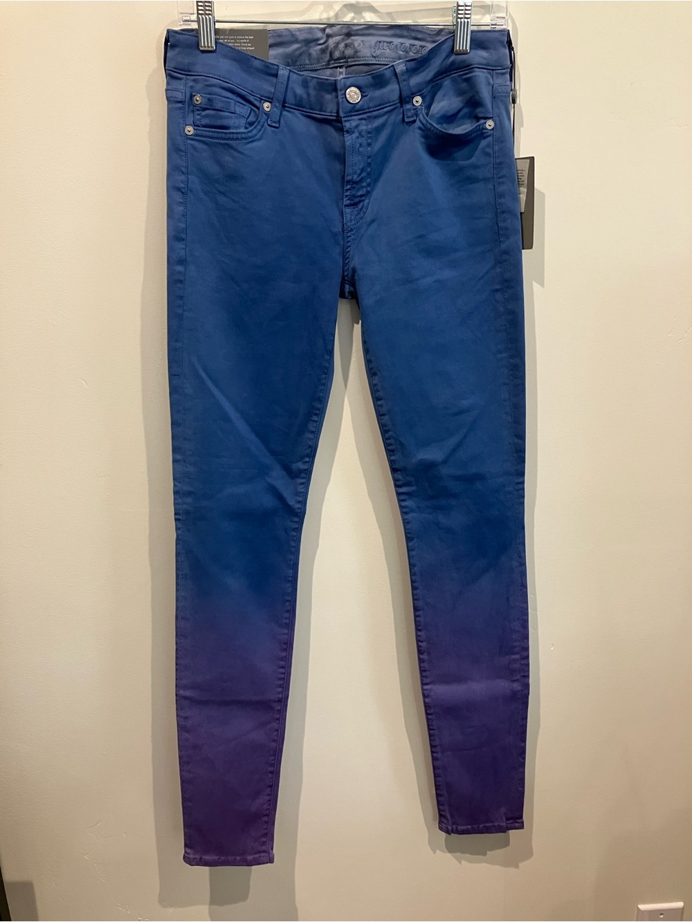 NWT 7 For All Mankind Blue Purple Ombré Gwenevere Super Skinny Jeans